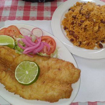 Gerardos’s Tacos - Friend Fillet Fish with Rice n Beans - Mexican Near Me - West New York, New Jersey