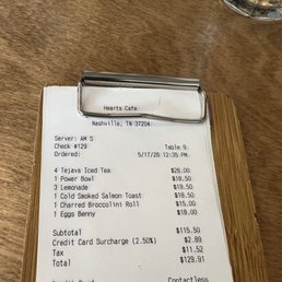 The bill showing they charged for both ingredients in the Arnold Palmers.. The bill showing they charged for both ingredients in the Arnold Palmers..
