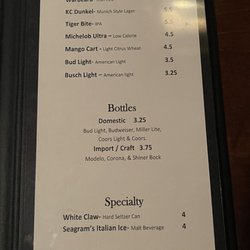 Wagon Wheel Steakhouse - Beer menu.