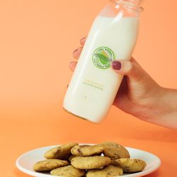 Our coconut cloud milk goes great with our vegan cookie dough cookies