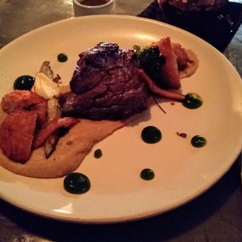 Swoon Rooftop - Steak medallion with garlic potato croquettes and blended plantain + veggies. - Mexican Near Me - Tulum, ROO