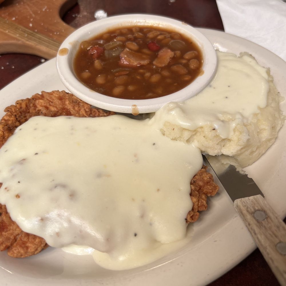 Carriage Crossing Restaurant and Bakery - Chicken fried chicken with beans.  The beans are excellent - Bakeries Near Me - Yoder, Kansas