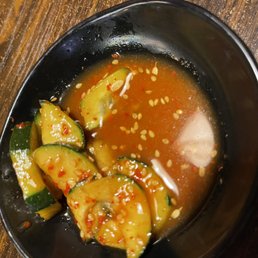 Kimchi (spicy pickled cucumber) appetizer - on the house! Kimchi (spicy pickled cucumber) appetizer - on the house!
