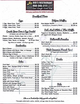 Menu photo 2 Deb's Restaurant Higganum, CT