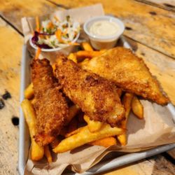 Alaska Fish House - Fish and chips sampler: salmon, halibut, cod