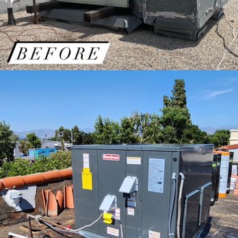 Energy HVAC Services - Before and after:
A change out of a package unit on the roof of a condominium in Encino (roof is still being redone) - Heating & Air Conditioning/HVAC Near Me - Tarzana, California