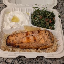 Dvine Mediterranean Experience - Long Beach - Salmon with Tabouleh and Labne
