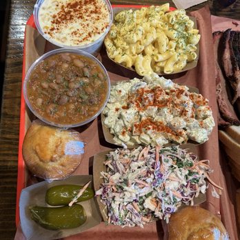 Terry Black's Barbecue - Cream corn, Mac & cheese, baked beans, potato salad, corn bread, cole slaw - Barbeque Near Me - Lockhart, Texas