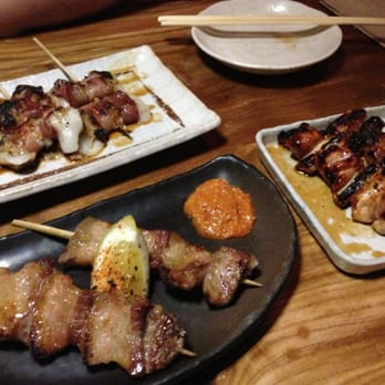 Ippuku - Bacon mochi (top) 4/5, pork belly (bottom) 5/5, chicken thigh (right) 4/5 - Bars Near Me - Berkeley, California Ippuku - Bacon mochi (top) 4/5, pork belly (bottom) 5/5, chicken thigh (right) 4/5 - Bars Near Me - Berkeley, California