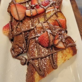 Riverside Cafe - BANANA HAZELNUT FRENCH TOAST (CHANGED THE BANANAS TO STRAWBERRIES) - Coffee & Tea Near Me - Gurnee, Illinois