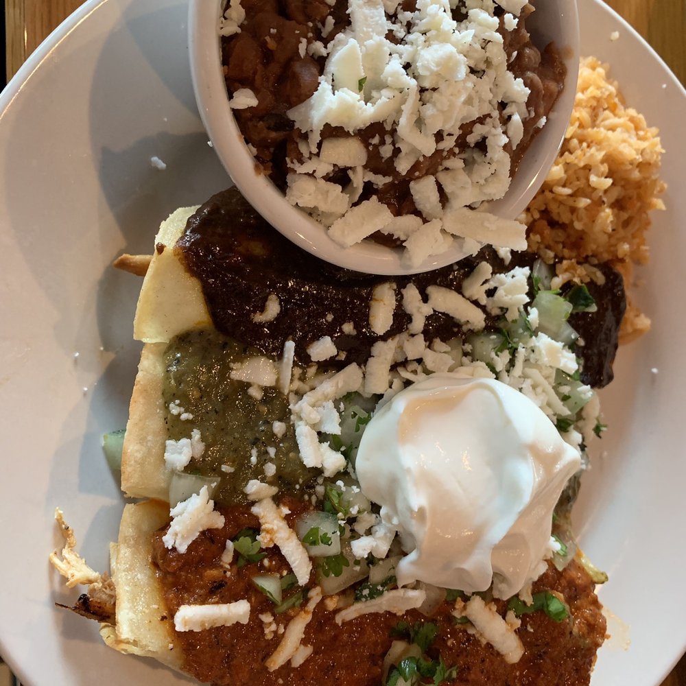 Azul Bar Y Cantina - Tinga Enchiladas with Mole, Salsa Verde, and Salsa Roja - Mexican Near Me - Leetsdale, Pennsylvania