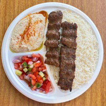 Cafe Bobby - Our delicious Lule kabab plate with side of hummus and shirazi - Mediterranean Near Me - Hollywood, California Cafe Bobby - Our delicious Lule kabab plate with side of hummus and shirazi - Mediterranean Near Me - Hollywood, California