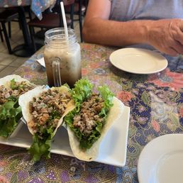 Duck larv tacos and Thai iced coffee Duck larv tacos and Thai iced coffee