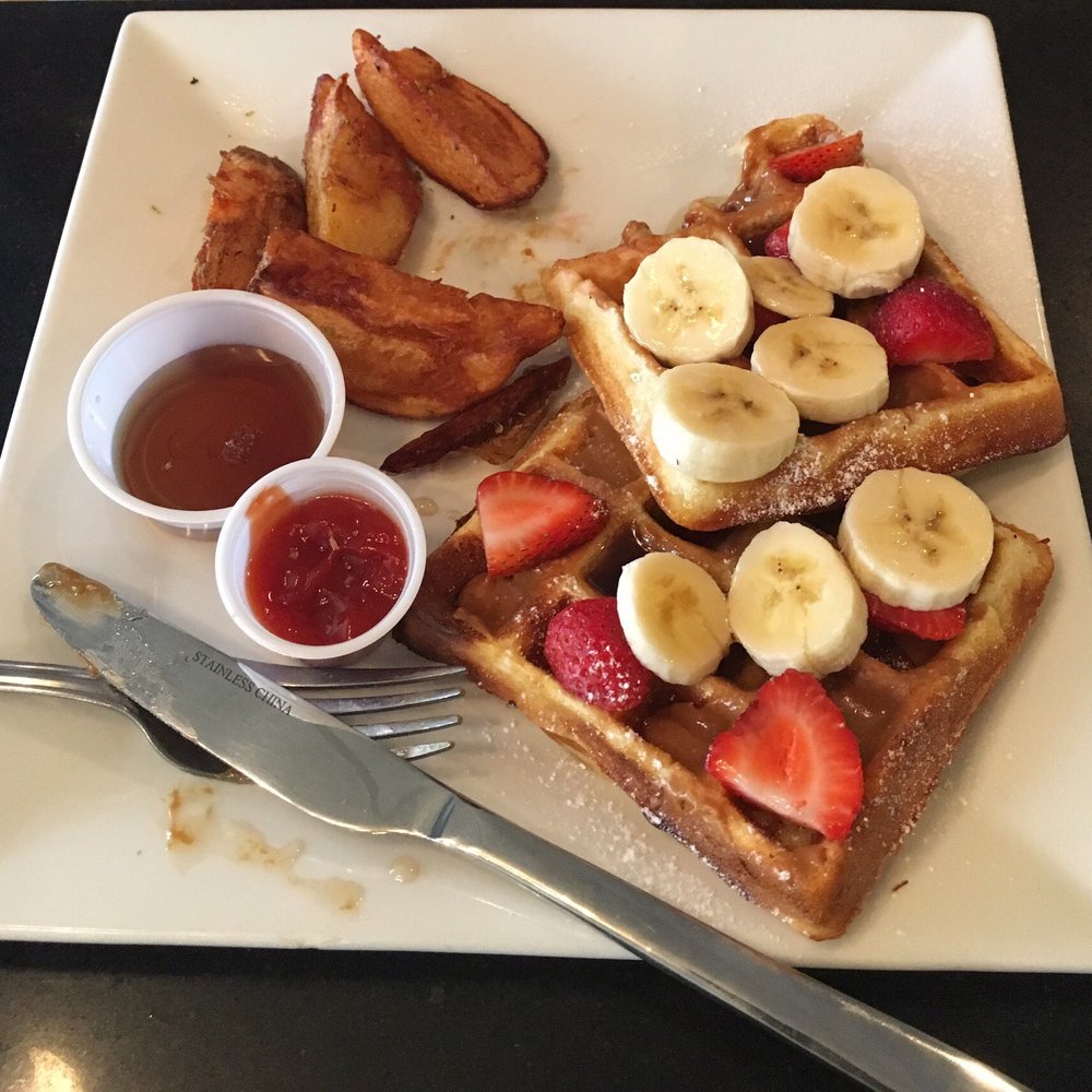 Anthony's Cheesecake - Strawberry Banana Belgian Waffle with Cookie Butter - American Near Me - Bloomfield, New Jersey Anthony's Cheesecake - Strawberry Banana Belgian Waffle with Cookie Butter - American Near Me - Bloomfield, New Jersey