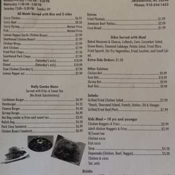 Elsa's Place - The menu at Elsa's. Best to order about an hour ahead. Great food but it takes time. - Caribbean Near Me - Jacksonville, North Carolina