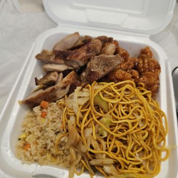 Panda Express - Plate with teriyaki chicken, Orange chicken, noodles and fried rice - Chinese Near Me - Carmel, Indiana