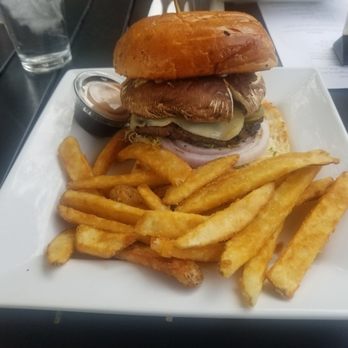 Taggart’s Grill - Portabella mushroom burger add beef patty and beer battered fries - Burgers Near Me - Morgan, Utah