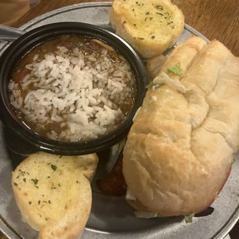Oby's - Cup of chicken and sausage gumbo. Garlic bread. Po-boy. - Cajun/Creole Near Me - Starkville, Mississippi Oby's - Cup of chicken and sausage gumbo. Garlic bread. Po-boy. - Cajun/Creole Near Me - Starkville, Mississippi