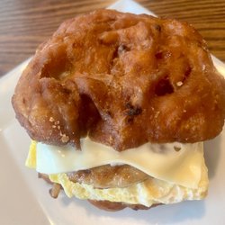 Just 1 Bite Too - Apple fritter breakfast sandwich