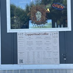 Copperhead Coffee - Menu as facing eastward, QR code included