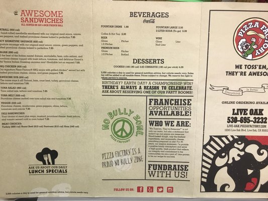 Menu photo 2 Pizza Factory Live Oak, CA Menu photo 2 Pizza Factory Live Oak, CA