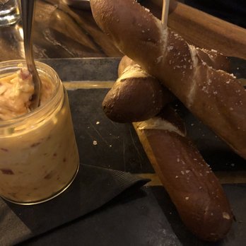 The Earl - House made Pimento cheese (nice heat kick at end) w warm and salty pretzel bread. You can't stop dipping. - Bars Near Me - New Albany, Indiana The Earl - House made Pimento cheese (nice heat kick at end) w warm and salty pretzel bread. You can't stop dipping. - Bars Near Me - New Albany, Indiana
