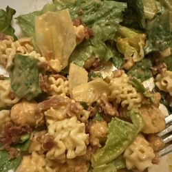Create your own salad - Romaine, pasta, breaded chicken, and bacon.