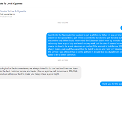 Smoke To Live Vapor Shop - Conversation with Alex who responded to me on Facebook