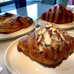 Almond Croissant (middle), Strawberry Croissant (right), Cheese Danish (left)