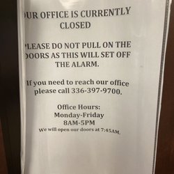 Piedmont Retina Specialists - Winston-Salem - Note left on the door from the office.