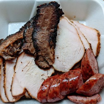 Brookstreet Bar-B-Que - 3 Meat Plate: Brisket, Turkey, Jalapeno Sausage - Barbeque Near Me - Houston, Texas Brookstreet Bar-B-Que - 3 Meat Plate: Brisket, Turkey, Jalapeno Sausage - Barbeque Near Me - Houston, Texas