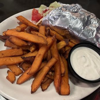 Stone Ridge Tavern - Gyro Pita with sweet potato fries - American Near Me - Asheville, North Carolina Stone Ridge Tavern - Gyro Pita with sweet potato fries - American Near Me - Asheville, North Carolina