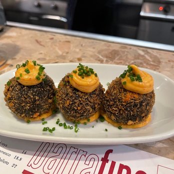 Barrafina - Squid ink with cuttlefish croquettes - Spanish Near Me - London, XGL Barrafina - Squid ink with cuttlefish croquettes - Spanish Near Me - London, XGL