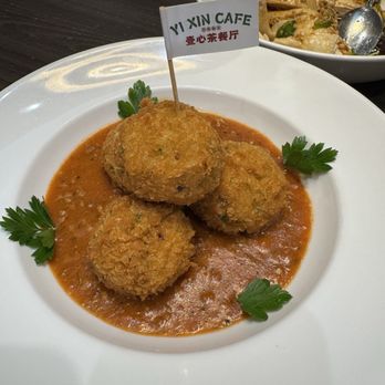 Yi Xin Cafe - Chef Special Fried Fish Ball with meat sauce. Not available everyday. Only today. - Hong Kong Style Cafe Near Me - Honolulu, Hawaii Yi Xin Cafe - Chef Special Fried Fish Ball with meat sauce. Not available everyday. Only today. - Hong Kong Style Cafe Near Me - Honolulu, Hawaii