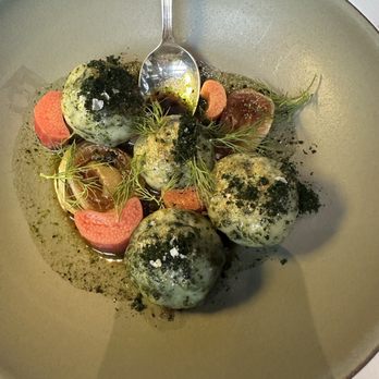 Marjorie - Nettle potato dumplings with rhubarb and roasted onions. Spectacular. - Burgers Near Me - Seattle, Washington Marjorie - Nettle potato dumplings with rhubarb and roasted onions. Spectacular. - Burgers Near Me - Seattle, Washington