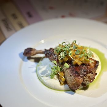 Thanks To Harrison - Duck leg Confit with cauliflower cream and mango concasse - Breakfast & Brunch Near Me - Hollywood, Florida Thanks To Harrison - Duck leg Confit with cauliflower cream and mango concasse - Breakfast & Brunch Near Me - Hollywood, Florida