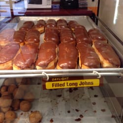Daylight Donuts - Filled Long Johns with chocolate & Donut Holes (bottom)