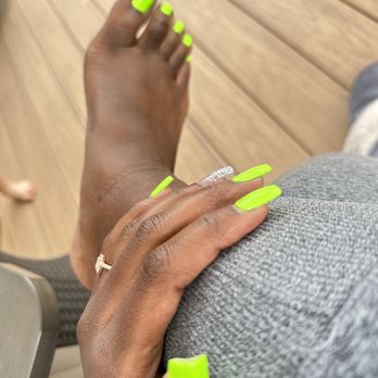 Deluxe Nails and Spa - Acrylic nails fill-in w/ herbal pedicure both with neon green gel-polish - Nail Salons Near Me - Virginia Beach, Virginia Deluxe Nails and Spa - Acrylic nails fill-in w/ herbal pedicure both with neon green gel-polish - Nail Salons Near Me - Virginia Beach, Virginia