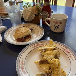 Sister's Restaurant - Scrambled eggs and bacon biscuit