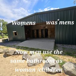 Acres of Wildlife Campground - This used to be a women's room on the left and a mens room on the right. They removed the men's room and made the women's room unisex.