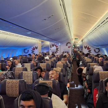Royal Air Maroc - This is the forward economy cabin (3-3-3 seating) section of the Royal Air Maroc Boeing 787, so right behind business class - Airlines Near Me