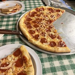 MIA Pizzeria - Small pie with pepperoni and onion toppings