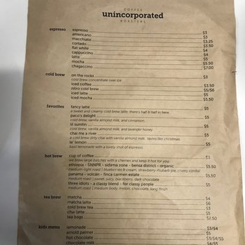 Unincorporated Coffee Roasters - Menu - Coffee Roasteries Near Me - Altadena, California Unincorporated Coffee Roasters - Menu - Coffee Roasteries Near Me - Altadena, California