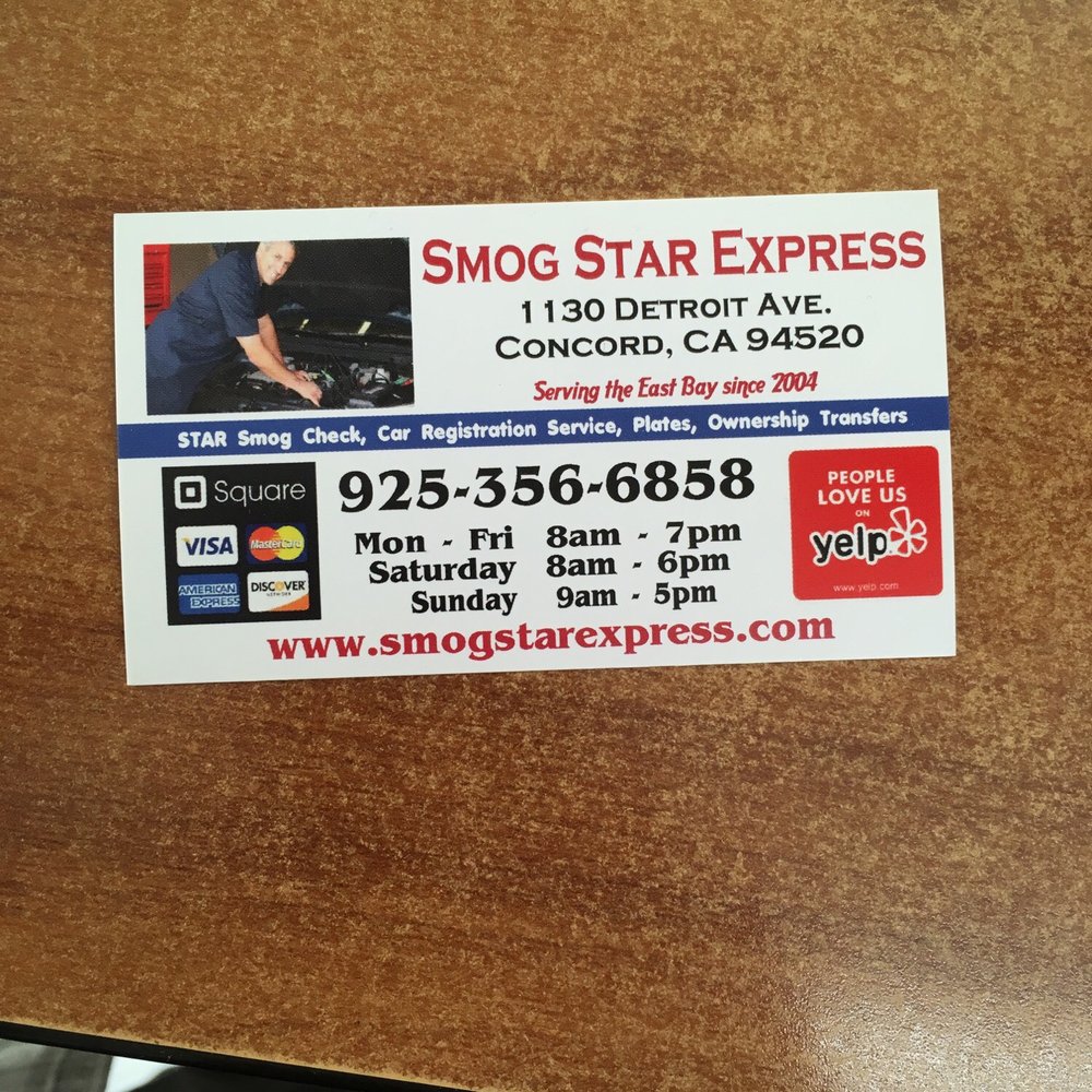 Smog Star Express - Business card. - Smog Check Stations Near Me - Concord, California Smog Star Express - Business card. - Smog Check Stations Near Me - Concord, California