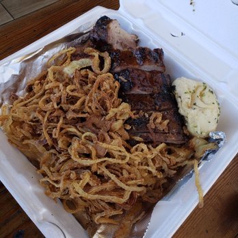 Rosie's BBQ Kitchen - Half rack ribs w/ onion strings - Barbeque Near Me - Chatsworth, California Rosie's BBQ Kitchen - Half rack ribs w/ onion strings - Barbeque Near Me - Chatsworth, California