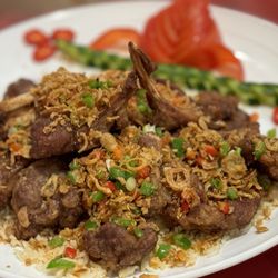 Prestige Catering Restaurant 千禧海鲜酒楼 - Lamb, a fragrant and aromatic meat dish in fried garlic/shallots.