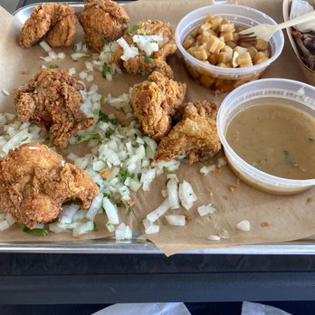 Chicken Troopers - Whole chicken and gravy and added onions and cilantro - Korean Near Me - Norwalk, California