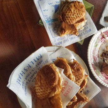Miyo's Restaurant - Taiyaki. Think of a stuffed, fish-shaped pancake. I got ham and cheese in one, and the rest are chocolate banana. - Izakaya Near Me - Hilo, Hawaii Miyo's Restaurant - Taiyaki. Think of a stuffed, fish-shaped pancake. I got ham and cheese in one, and the rest are chocolate banana. - Izakaya Near Me - Hilo, Hawaii