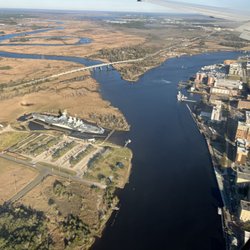 Avelo Airlines - Coming into Wilmington, NC with a view of the Cape Fear River, Riverfront and NC Battleship.