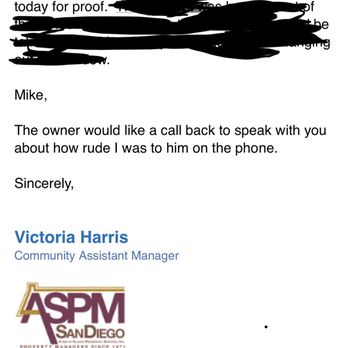 ASPM-San Diego - Response from an incompetent assistant - Property Management Near Me - San Diego, California ASPM-San Diego - Response from an incompetent assistant - Property Management Near Me - San Diego, California